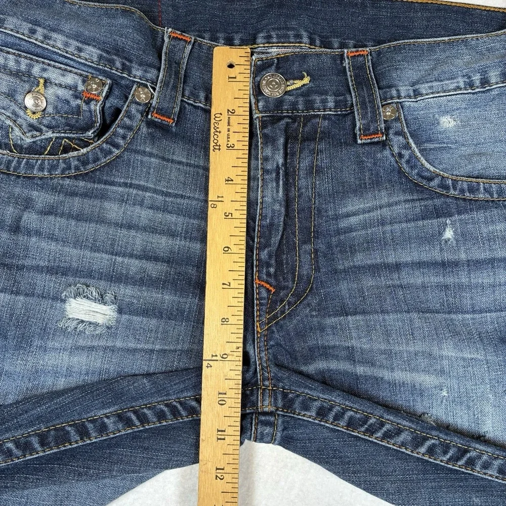 True Religion Ricky Straight Flap Men 33 x 33 Blue Distressed 100% Cotton Jeans